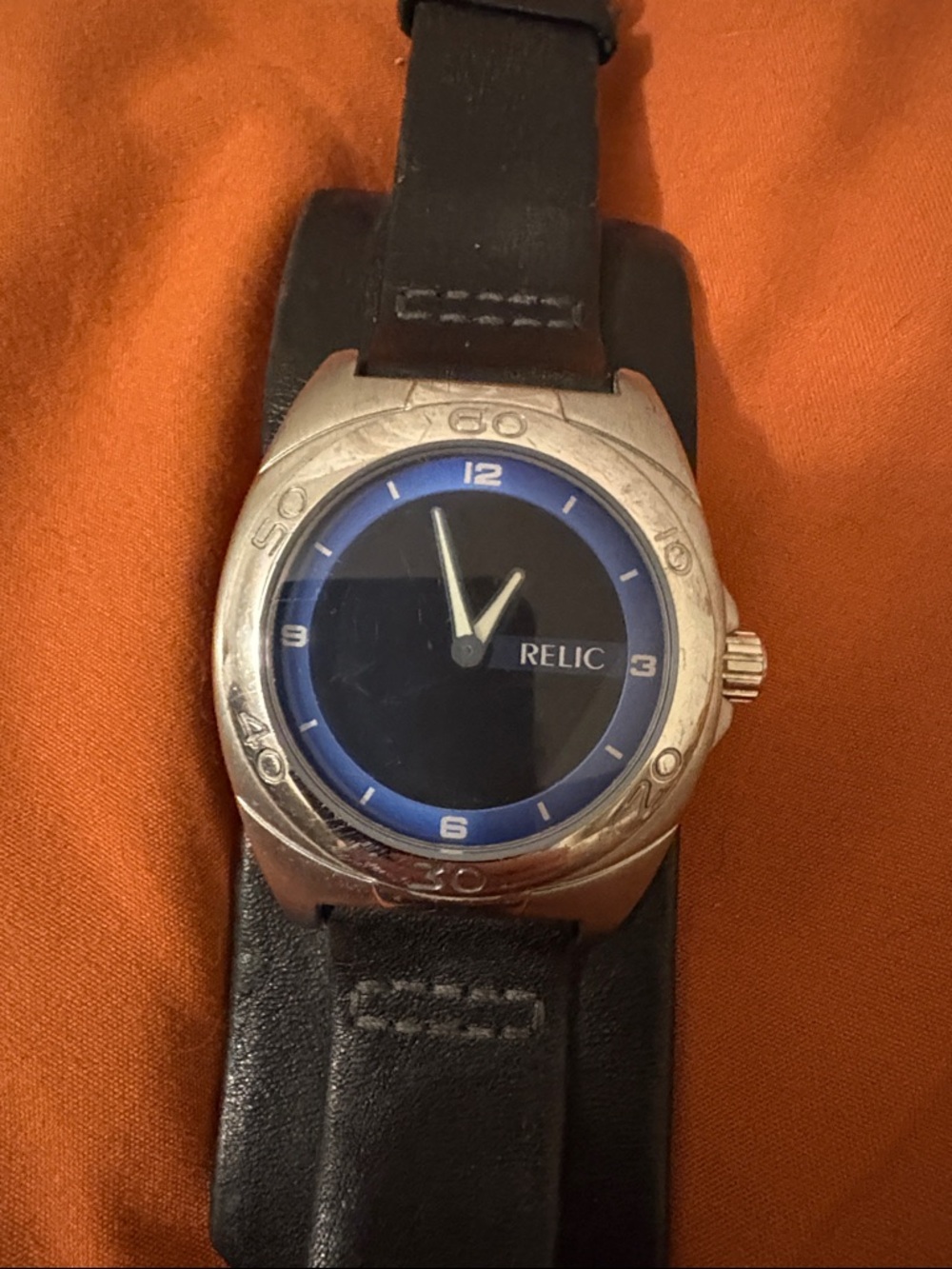 Vintage Relic Blue and Black Dial Leather-Strap Watch